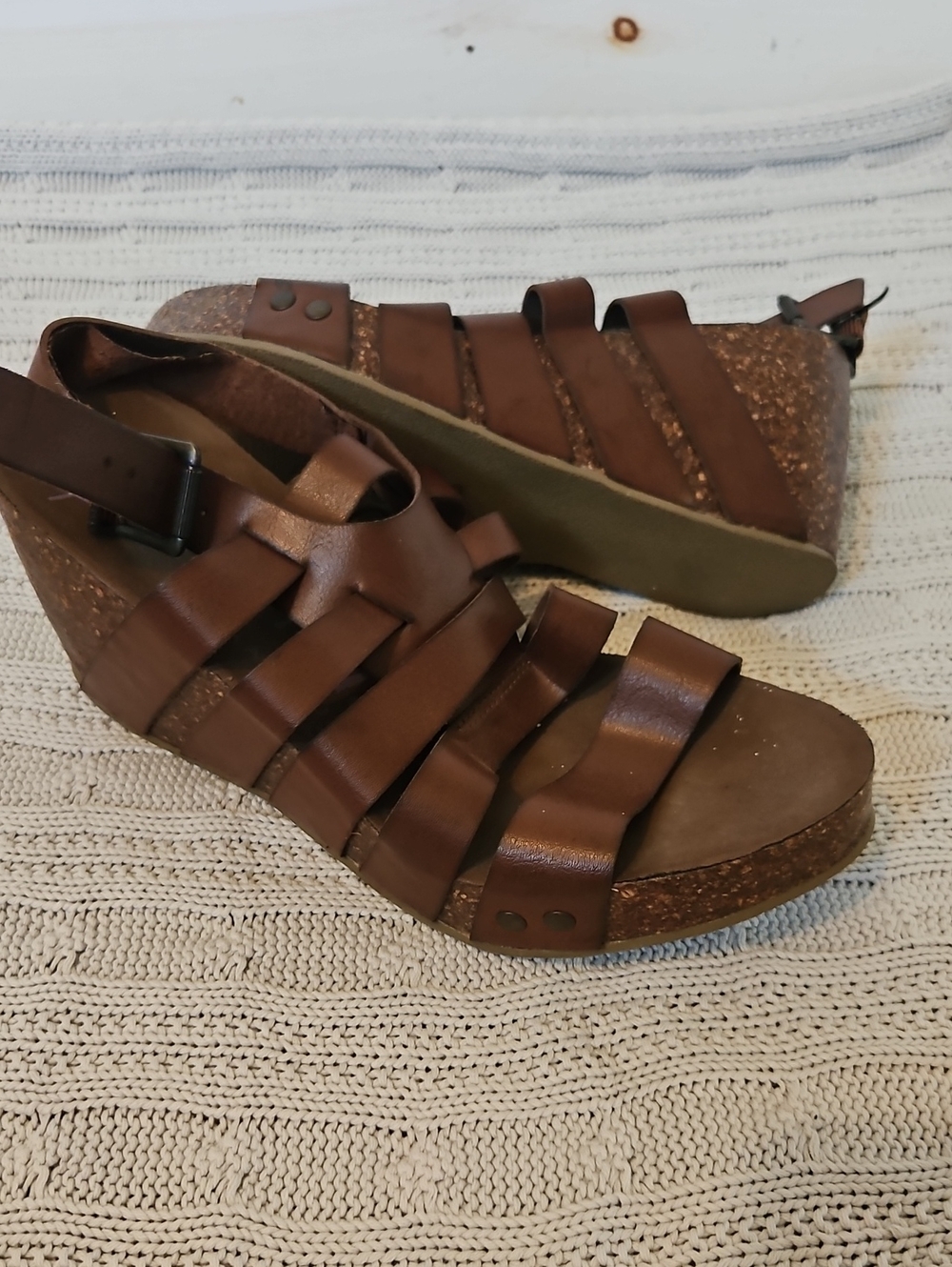 Blowfish Brown Strappy Cork Wedge Sandals